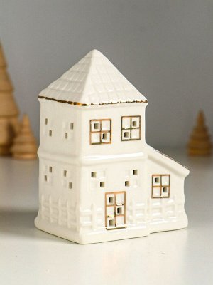 Фигурка светящаяся «Домик с верандой», керамика, белый с золотом, 9.5x6x12.5 см