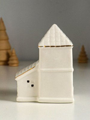Фигурка светящаяся «Домик с верандой», керамика, белый с золотом, 9.5x6x12.5 см