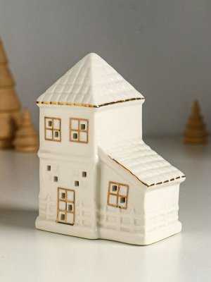 Фигурка светящаяся «Домик с верандой», керамика, белый с золотом, 9.5x6x12.5 см