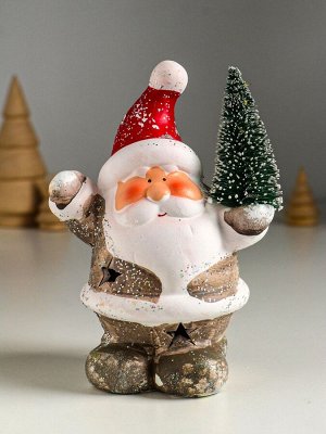 Фигурка светящаяся «Дед Мороз в серебристой шубке с ёлочкой», керамика, 9.5x7.5x14.5 см