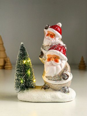 Фигурка светящаяся «Два Деда Мороза у ёлочки», керамика, 12x7x16 см