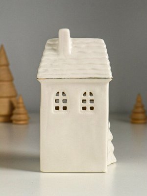 Фигурка светящаяся «Домик с ёлочкой», керамика, белый с золотом, 7.5x6.5x14 см