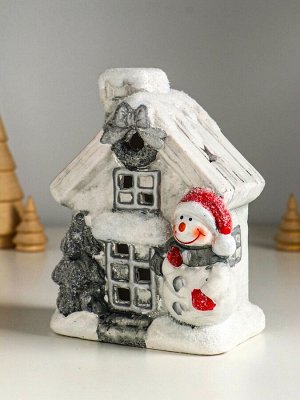 Фигурка светящаяся «Снеговичок у домика», керамика, 11.5x7.5x15.5 см