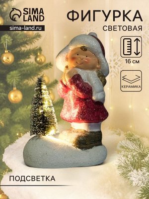 Фигурка светящаяся керамика «Малышка в красном платьице у ёлочки», 11.7x7x16 см