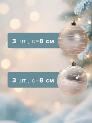Ёлочные игрушки «Жемчужный орион», шары новогодние, d=8 см, набор 6 шт., розовый/золотистый