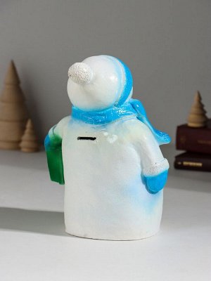 Фигурка гипс «Снеговик новгодний с подарком», 19 см, голубой