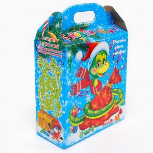 Подарочная коробка новогодняя Змейка с подарком, для сладостей, 21 (25.5) х 19.2x8 см