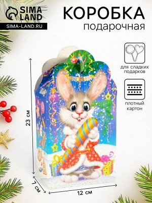 Подарочная новогодняя коробка «Заяц - Кот», неон, 12x7x23 см