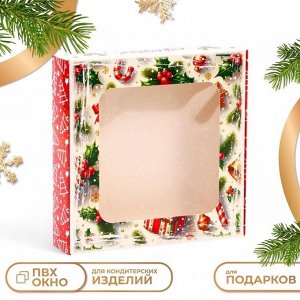 Коробка новогодняя подарочная складная с окном «Прекрасного настроения», 13x13x3 см
