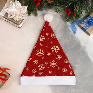 Колпак новогодний «Снежинки» 28*35 см, красный