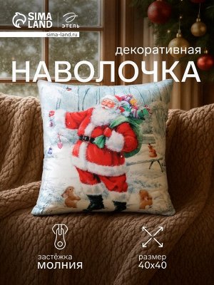 Наволочка декоративная новогодняя «Этель. Дед Мороз» 40x40 см, велюр