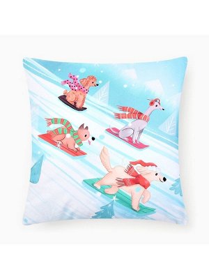 Наволочка декоративная новогодняя «Этель. Snowboarding dogs» 40x40 см, велюр