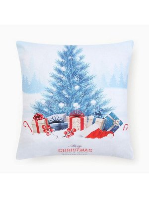 Наволочка декоративная новогодняя «Этель. Christmas» 40x40 см, бело-голубая