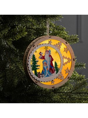 Подвеска световая «Дед Мороз и Снегурочка», 15x3 см, 6 LED, от батареек АААx2, свечение тёплое белое
