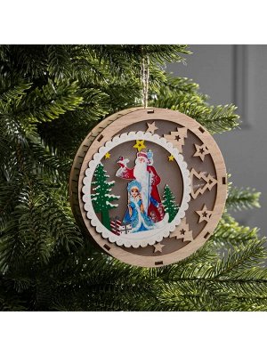 Подвеска световая «Дед Мороз и Снегурочка», 15x3 см, 6 LED, от батареек АААx2, свечение тёплое белое
