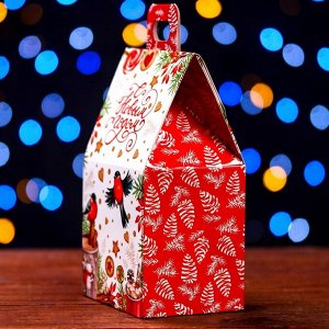 Подарочная новогодняя коробка «Домик Снегири», для сладких подарков, 9.1x7x15.7 см