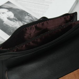 Клатч женский, 3 отдела на молнии, наружный карман, с ручкой, регулируемый ремень, цвет рыжий