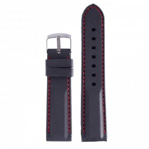 Ремешок для часов "Bugert" 24 мм, силикон, l=20 см, черный, красная строчка