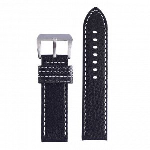 Ремешок для часов "Bugert" 22 мм, натуральная кожа, l=20 см, черный с белой строчкой