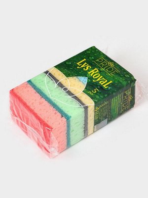 Губка для посуды с чистящим слоем «Королевская Лилия», 450 г/м², 105x65x35 мм, абразивное полотно, МИКС