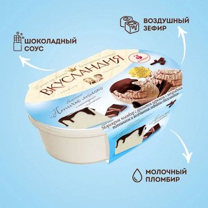 Вкусландия пломбир "Птичье молоко" Карамель с шоколадным топингом и Зефиром" лоток 450гр (1/6)