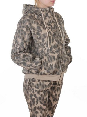 869-3 BEIGE/LEOPARD Костюм спортивный зимний женский (95% хлопок, 5% полиэстер)