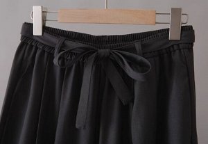 Брюки широкие из костюмной ткани, пояс на резинке, темно-серый