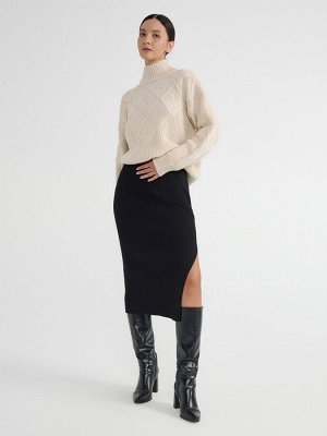 Юбка в рубчик из пряжи с хлопком и шерстью  black