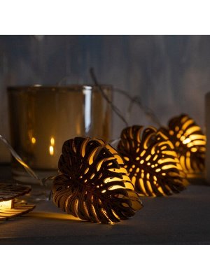 Гирлянда «Нить» 2.5 м с насадками «Листочек», IP20, прозрачная нить, 10 LED, батарейки AAх2 (нет в комплекте), свечение тёплое белое