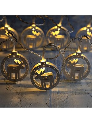 Гирлянда «Нить» 2 м с насадками «Оленёнок», IP20, прозрачная нить, 10 LED, батарейки AAх2 (не в комплекте), свечение тёплое белое