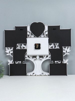 Фоторамка-коллаж на 9 фото с часами настенными «Семейное дерево», бесшумные, 51.5x65 см