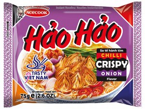 Лапша б/п HAO HAO со вкусом "Хрустящий лук в соусе чили" ТМ "Acecook"  в пакете, 75г