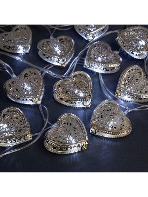 Гирлянда «Нить» 4 м с насадками «Сердечко», IP20, прозрачная нить, 20 LED, свечение белое, 8 режимов, 220 В
