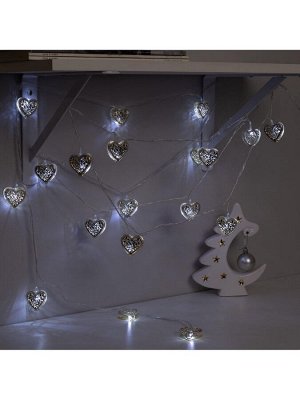 Гирлянда «Нить» 4 м с насадками «Сердечко», IP20, прозрачная нить, 20 LED, свечение белое, 8 режимов, 220 В