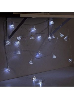 Гирлянда «Нить» 4 м с насадками «Колокольчик», IP20, прозрачная нить, 20 LED, свечение белое, 8 режимов, 220 В