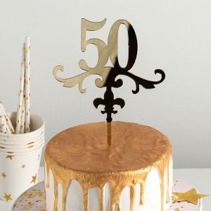 Топпер для торта 50, 13x18 см, золотистый