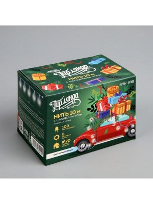 Гирлянда «Нить» 10 м с насадками «Игла», IP20, прозрачная нить, 100 LED, свечение белое, 8 режимов, 220 В