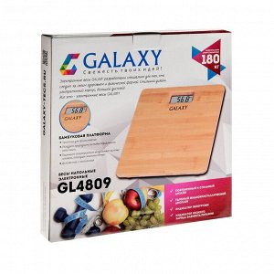 Весы напольные Galaxy GL 4809, электронные, до 180 кг, 1хCR2032, бамбук, коричневые
