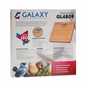 Весы напольные Galaxy GL 4809, электронные, до 180 кг, 1хCR2032, бамбук, коричневые