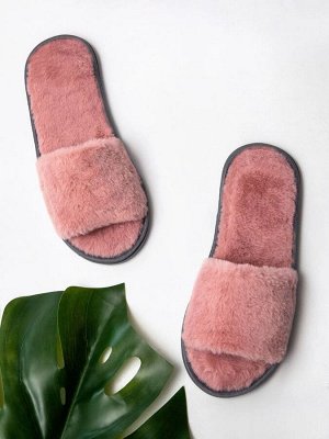 Тапочки домашние, женские Мех AMARO HOME Открытый нос (Розовый)