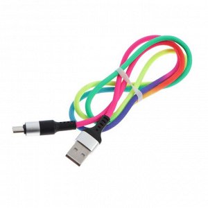Кабель LuazON, Type-C - USB, 2 A, 1 м, оплётка нейлон, разноцветный