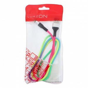 Кабель LuazON, Lightning - USB, 2 A, 1 м, оплётка нейлон, разноцветный