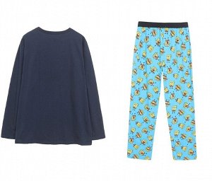 COSMOСOLLECTION_WEAR Домашний костюм/пижама из мягкого трикотажа с мультяшным принтом, сине-голубой