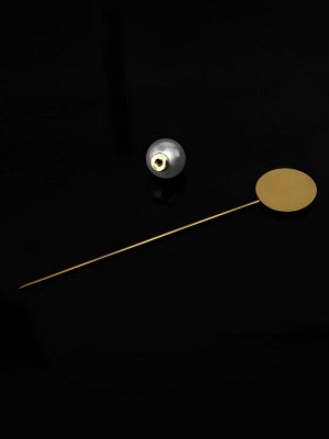 Основа «Брошь-игла» с бусиной d=1 см (набор 5 шт.), L=7.5 см, площадка 1.5 см, цвет золото