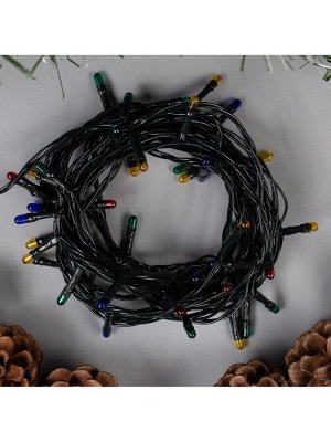 Гирлянда «Нить» 5 м, IP20, тёмная нить, 50 ламп, 8 режимов, 220 В, свечение мульти