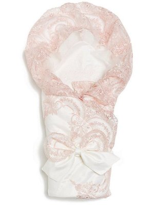 Конверт-одеяло на выписку "Роскошный" (молочный с розовым кружевом)