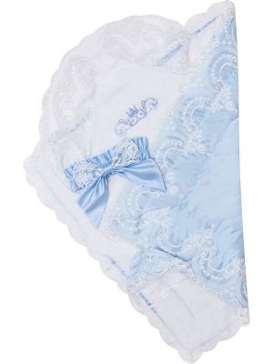 Конверт-одеяло на выписку "Роскошный" (голубой с белым кружевом)
