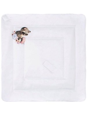 Зимний конверт-одеяло на выписку "Енотик" (белое, принт без кружева)