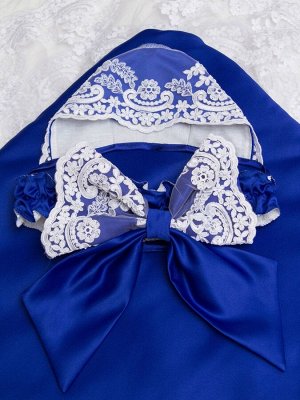 Зимний конверт-одеяло на выписку "Королевский" (синий с белым кружевом)