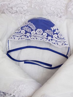 Конверт-одеяло на выписку "Королевский" (синий с белым кружевом)